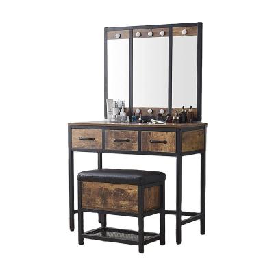 China (Other)Adjustable Vanity Table Set Dressing Table Makeup Vanity With Lights Adjustable Large Drawer Sturdy Wood Vanity With Lighted Mirror for sale