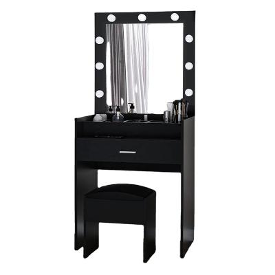 China Large Storage Vanity Desk With Light Bulbs Modern Black Dresser With Classified Spaces Makeup Dressing Table Bedroom for sale