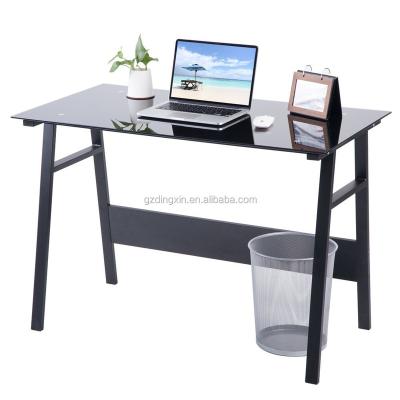 China Study Compact Black Glass Laptop Table Computer Workstation Home Office Computer Desk Table for sale