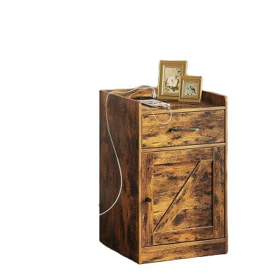 China (Size) Nightstand Adjustable Farmhouse End Side Table Charging Station with Storage Drawer and Cabinet for Bedroom, Rustic Brown for sale