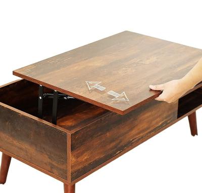 China Retro Adjustable Lift Top Coffee Table Center (Height) Table with Wooden Lift Table Top for Living Room for sale