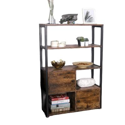 China Free Standing Organizer Display Book Shelf Storage (Other) Adjustable Shelf Industrial Bookcase For Living Room With 2 Cabinet Rustic Brown for sale