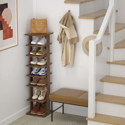 China Narrow Entryway Shoe Rack (Other) Shoe Rack 8 Tiers Adjustable Vertical Wood Space Saving Shoe Rack Shelf For Small Space for sale