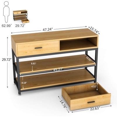 China Rustic Country Style PANEL TV Stand, Console Table with Two-Drawer, Solid Particleboard Finish with Metal Legs, Oak for sale