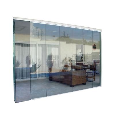 China Waterproof Outside Waterproof Balcony Patio Frameless Sliding Movable Swing Glass Curtain Bifold doors for sale