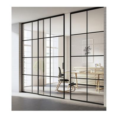 China Magnetic Screen 2023 fashion european style interior door manufacturer 3 panels aluminum narrow profile sliding door safety door locking for sale