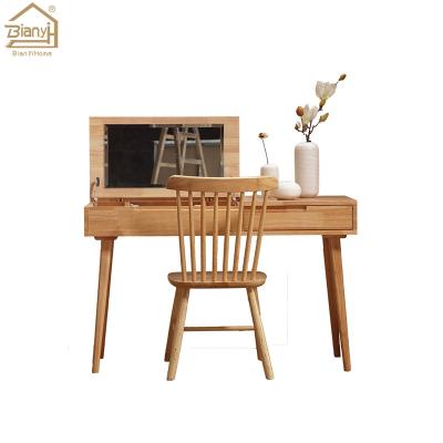 China Useful dressing table (height) adjustable simple modern yellow wooden furniture with mirror and stool for sale