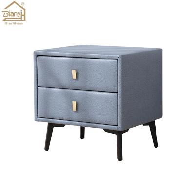 China Nordic Adjustable Storage Cabinet Two Drawer Side Bed Leather Material Night Stand (Height) for sale