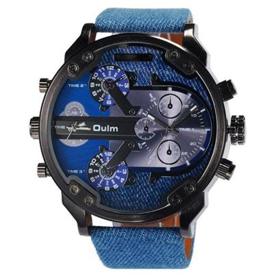 China High Quality Cheap Price OEM Quartz Watch Men Oulm Leather Men's Watch HP3548 Wholesale Time Zone Wrist Men's Leather Dial Two Big Dial for sale