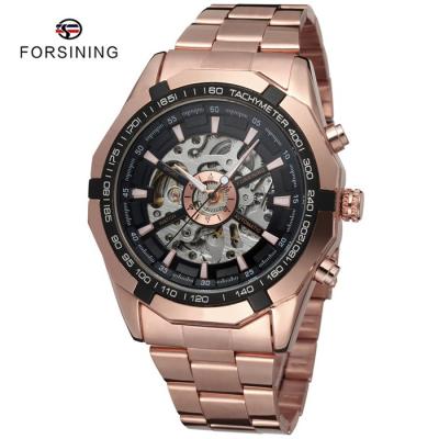 China Forsining 340 Full Cavity Men's Automatic Mechanical Watch Rose Gold Steel Band Watch Waterproof for sale