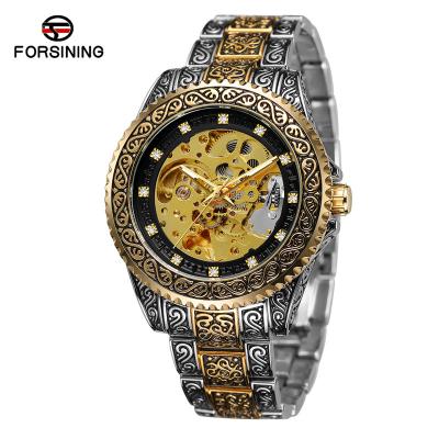 China New waterproof forsining European and American style men's watches fashion casual recessed retro automatic mechanical watch carved for sale