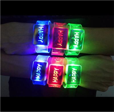 China New Years Eve Acrylic Flashing LED Wristband Bracelet Night Light Acrylic Flashing Bracelet for sale