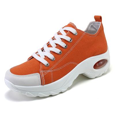 China CUSHIONING Fashion Sneakers Comfort Wedge Platform Madame Sport Shoes Orange Canvas Walking Shoes For Womem for sale