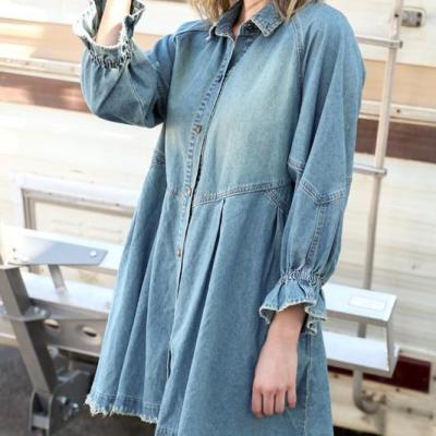 China Ladies Anti-Static Anti-Static Blue Jeans Dress Women Long Sleeve Single Breasted Mini Length Denim Dress Women Casual Street Wear Women Jeans Dress for sale