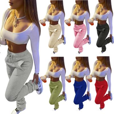 China Breathable Anti Wrinkle Cotton Workout Pants For Women Joggers Solid Stacked Pants With Side Pockets Plus Size Womens Pants And Slacks for sale