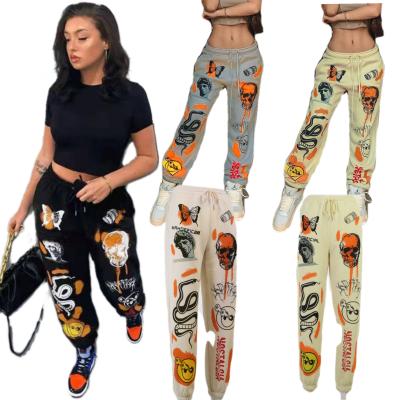 China Anti Wrinkle Halloween COTTON Pattern Animal Print Thick Comfortable Pants For Women High Street Casual Loose Drawstring Pants Black for sale