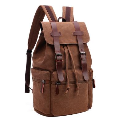 China Retro Brown Anti-theft Backpacks Vintage Style Canvas Bags For Men With Laptop Compartment for sale