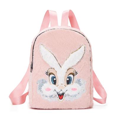 China Rabbit Cartoon Children School Backpack Waterproof Cute Furry Bag For Girls for sale