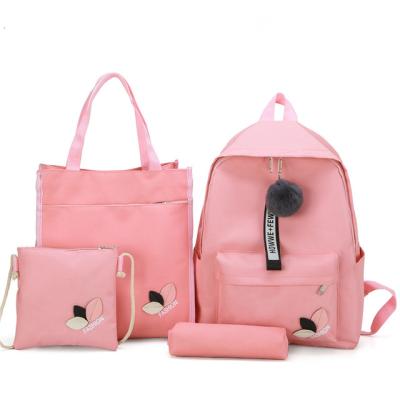 China Other Back Set 4 Pcs Girls Canvas School Bagpack Bag With Shoulder Pen Holder for sale