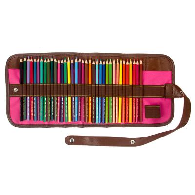 China With Zipper PU Leather Roll Up Pen Pouch Pencil Holder For 60 Pencils for sale