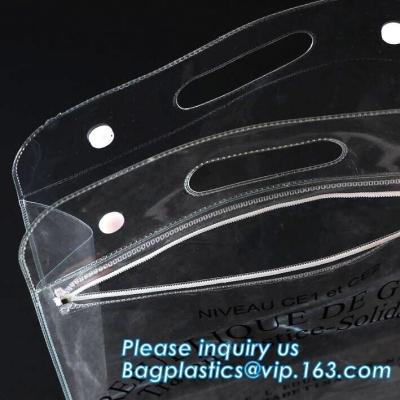 China Bolsos de plástico transparente resistentes de la cremallera del Pvc del vinilo con las manijas, bolso de hielo claro respetuoso del medio ambiente del regalo del vino del bolso de hielo del vino del PVC/pvc en venta