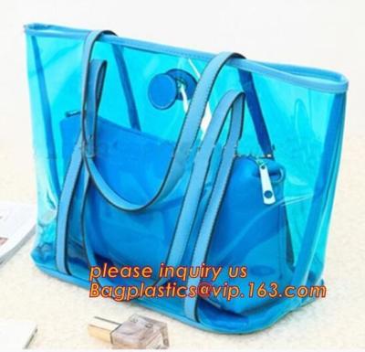 China Large Clear Tote Bags PVC Beach Lash Package Tote Shoulder Bag with Interior Pocket, beach lash package tote for sale