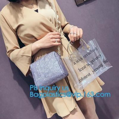 China New Design Elegant Transparent Handbags Shoulder Tote PVC Beach Bags for women, PVC Tote Bag Shoulder Handbag Transparen for sale