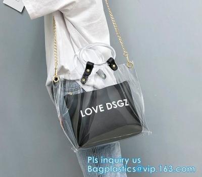 China fashion shopping clear pvc tote bag, Luxury PVC Printed Women Handbags, Professional design PVC handbags with zipper for sale