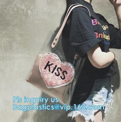 China Handle Style PVC Material Shopping Tote Bags, Vinyl PVC Tote Handle Cosmetic Handbag Swimming Bag for Girls, black mesh for sale