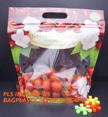 China bolso de la fruta fresca con el agujero de respiradero para la cereza del tomate de la uva, fruta que empaqueta la bolsa de plástico vegetal antiniebla, fruta modificada para requisitos particulares en venta