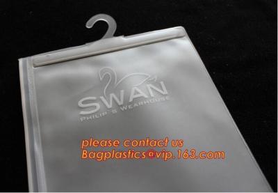 China bolso plano de encargo plástico para la ropa, bolso de encargo de la suspensión del bolso del embalaje del pvc Zip lockkk de la suspensión de la moda para los bageas del paquete de la ropa en venta