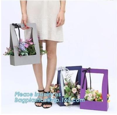 China Bolsa de papel de encargo con la bolsa revestida de la flor del modelo de la impresión del bolso del Libro Blanco de la manija, bolsas de papel del portador de la flor con d en venta