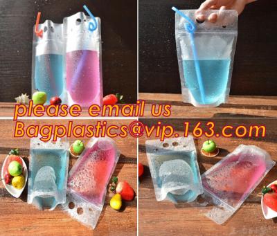 China Doet de Handbediende Reclosable Ritssluiting van Juice Drink Pouches Heavy Duty Stand-up hitte-Bewijs Plastic Zakken met de zak van de strozak in zakken Te koop