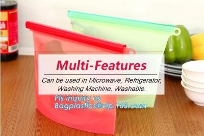 China Saco reusável do alimento do silicone da preservação do armazenamento, saco reusável do alimento do armazenamento do silicone de FDA com o Ziplock no bagease da micro-ondas à venda