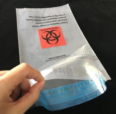 China imprimiendo el bolso auto-adhesivo de la basura del biohazard, bolso del transporte del espécimen del biohazard de la autoclave, Biohazard médico B polivinílico plástico en venta