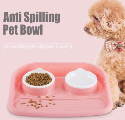 China No la alimentación plástica del resbalón no sirve ningún perro casero Cat Double Food Water Bowl del derramamiento para Cat Dog, comida colorida superior del agua del perro en venta