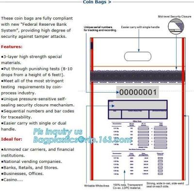 China Taschenumschlagbank-Giralgeldtaschen des Sicherheitsbesetzers offensichtliche, Sicherheits-Bareinzahlungs-Paket-Plastikbank-Tasche, bagplastics zu verkaufen