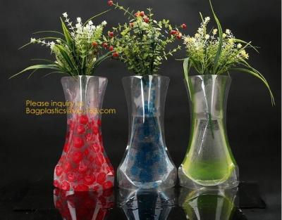 China kleiner standup Vase, der Wegwerfplastikvinyl für die Heirat, breiten transparenten Vinylplastikstandup Blumen-Vase faltet zu verkaufen