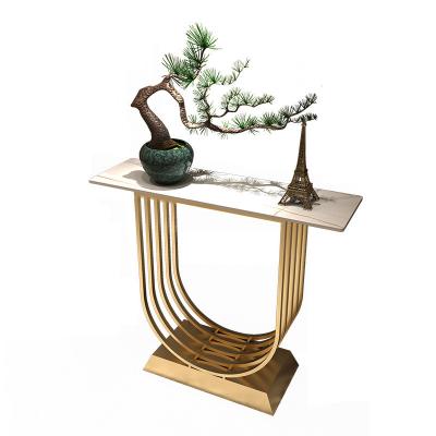 China Modern Customizable Wholesale Rectangle Consolidated Fund Table Modern Luxury Gold Marble White Console Table for sale