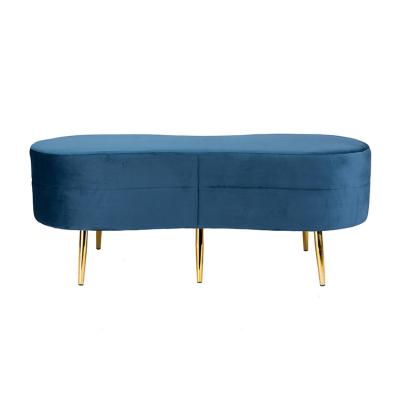 China EUROPEAN China Supplier Living Room Bedroom Velvet Fabric Sofa Tufted Bench Seat With Gold Metal Long Legs for sale