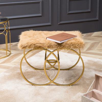 China New Modern Fast Shipping Modern Bedroom Stainless Steel Ottoman Fur Stool Ottoman Pouf for sale