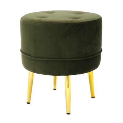 China Hot Selling Living Room Storage Chairs Modern Round Storage Fabric Velvet Ottoman Stool With Gold Leg for sale