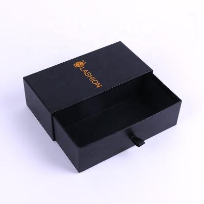 China Recycled Materials Aluminum Stamp Logo Slide Open Presentation Cardboard Custom Ribbon Pull Out Gift Slide Drawer Box for sale