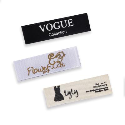 China Sustainable High Density Custom Printed Woven Silk Cotton Brand Label For Clothing for sale