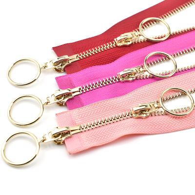 China Custom Rose Gold Copper Metal Teeth Garment Accessories Wholesale Gold Auto Lock Silver Metal Zipper for Coat Bag Leather Jacket for sale