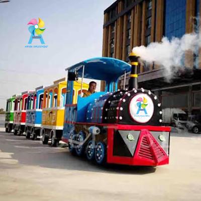 China fiberglass+playground steel trackless train amusement park electric train AX-HC-003 for sale for sale