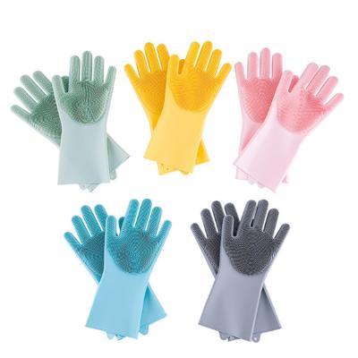 China Daily Housework Cleaning Kitchen Gloves Waterproof Scrubber Heat Resistant Magic Brush Dish Silicone Clean Dishwashing Gloves for sale