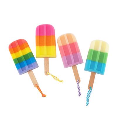 China Sustainable Ice Cream Popsicle Sponge Bread Shaped Long Handled Bath Fower for sale