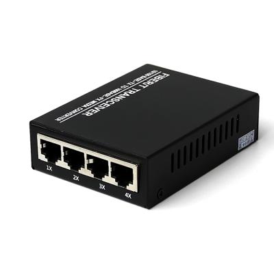 China Frosted Metal 10/100M 20KM Single Mode Fiber 1 Fiber Port +4 Port RJ45 Port RJ45 Fiber Optic Media Converter for sale