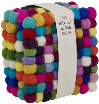 China Handmade Absorbent Handmade Felt Colorful Multicolor Felted Ball Wool Coasters Big Square Premium Coasters Large for sale